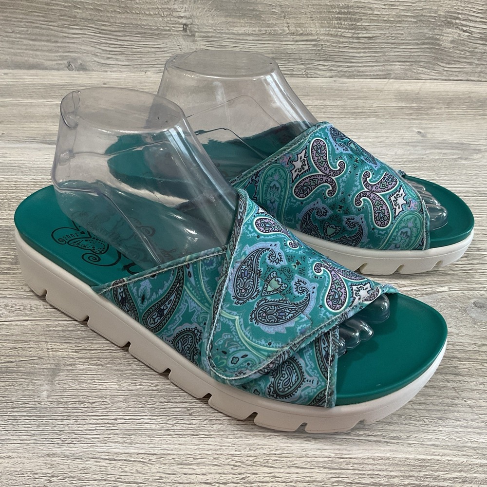 Alegria Airie 838 Womens Size 10 Blue Paisley Y2K Chunky Platform Sandals